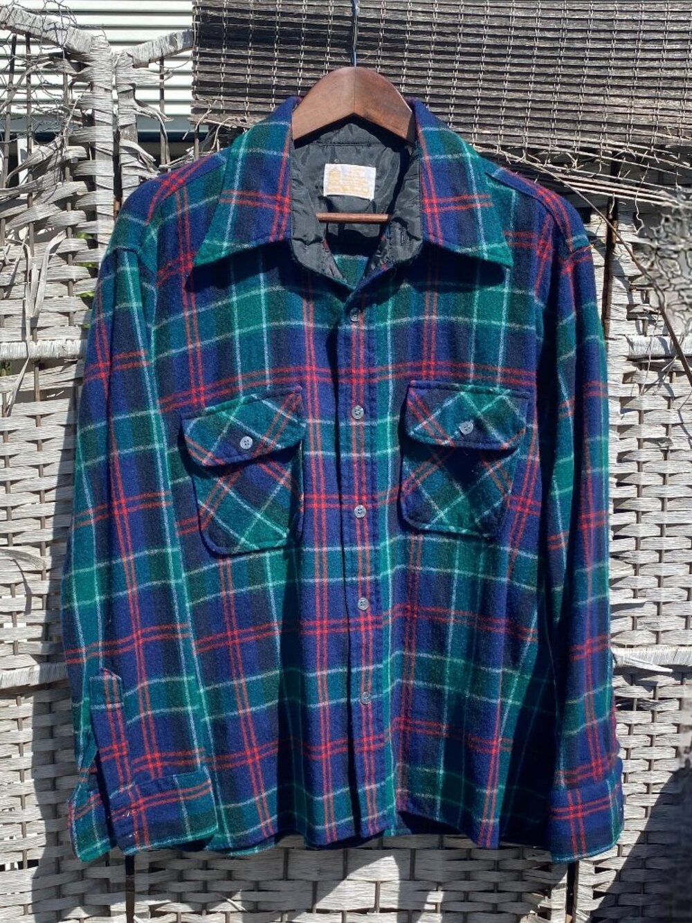 1970s Kings Road Sears Shirt Men XL Blue Plaid Western Button Up Flannel Vintage
